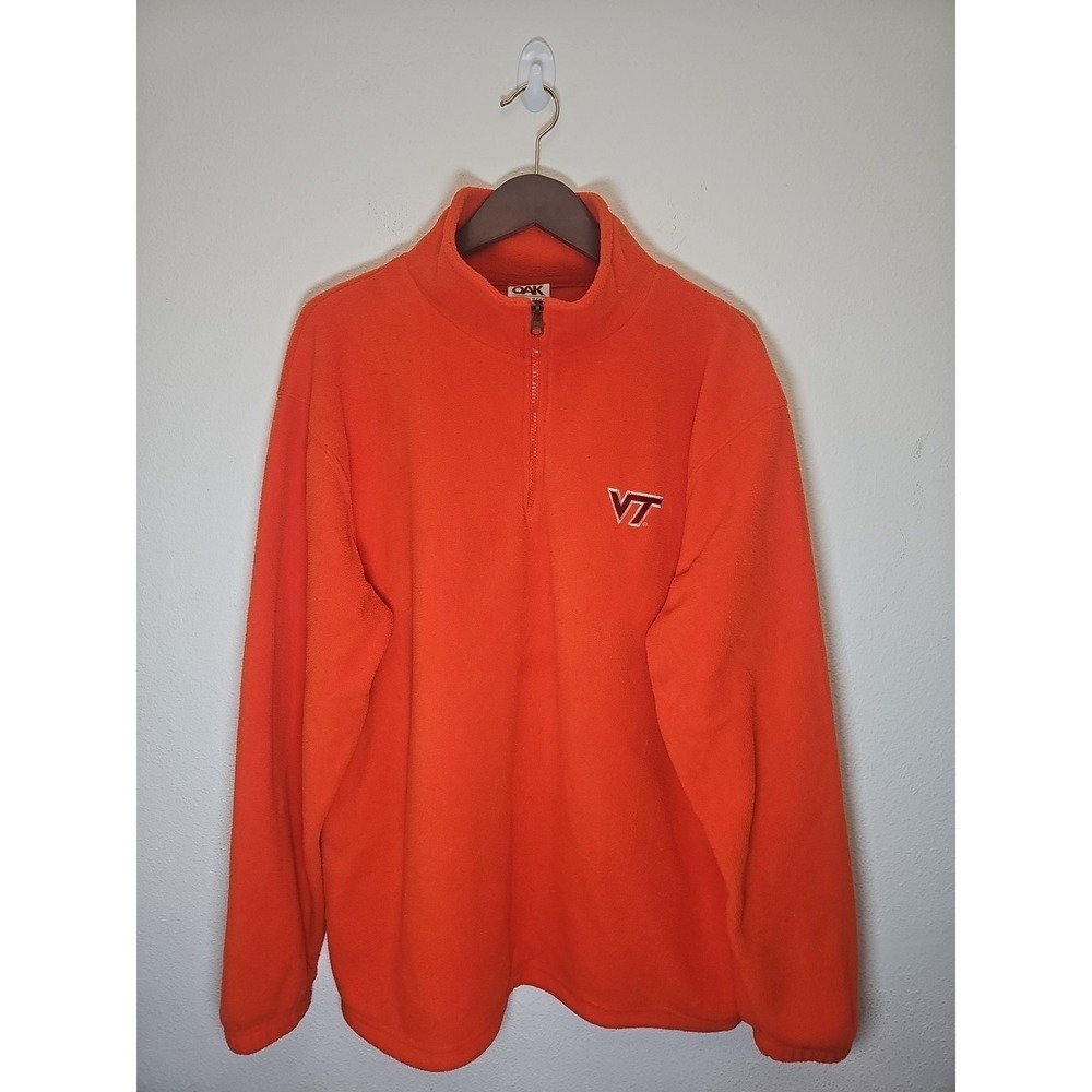 Virginia Tech Hokies Sweater Men Large Orange‎ Fleece Pullover Quarter Zip Mock